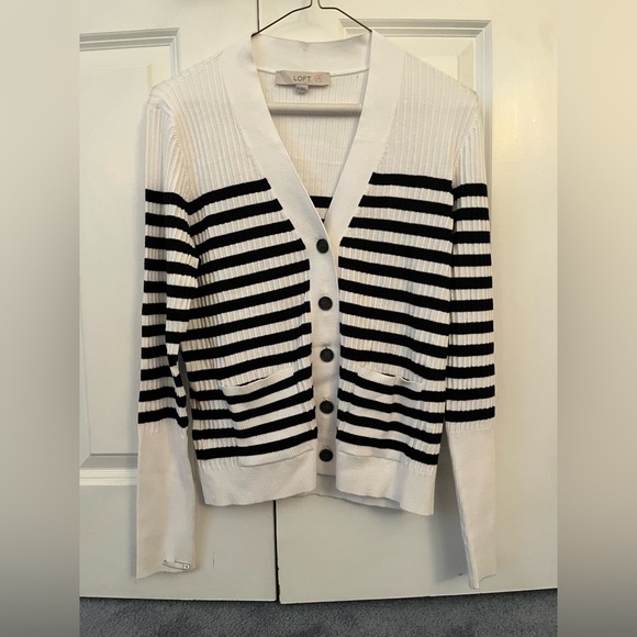 LOFT Striped Ribbed V-Neck Cardigan - Picture 2 of 6